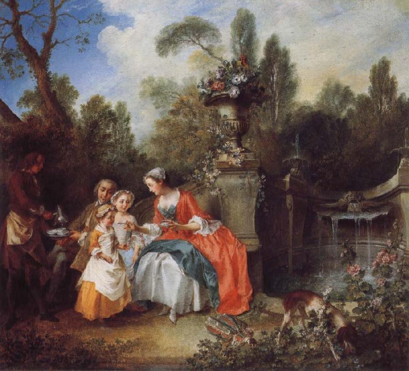Nicolas Lancret A Lady in a Garden Taking coffee with some Children Germany oil painting art